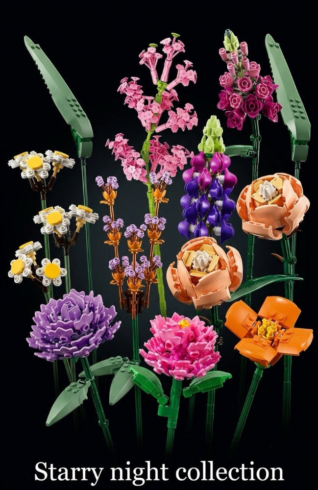 Botanical Wildflowers Building Blocks Matching Starry Night Puzzle