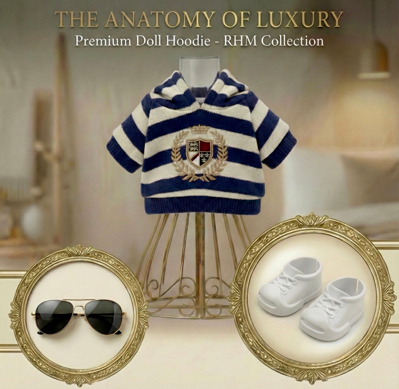 Matching Set: Cotton Cropped Pullover + Matching Canvas Tote + Necklace + Mini Hoodie & Sunglasses for Plush Bag Charm (Doll Not Included)
