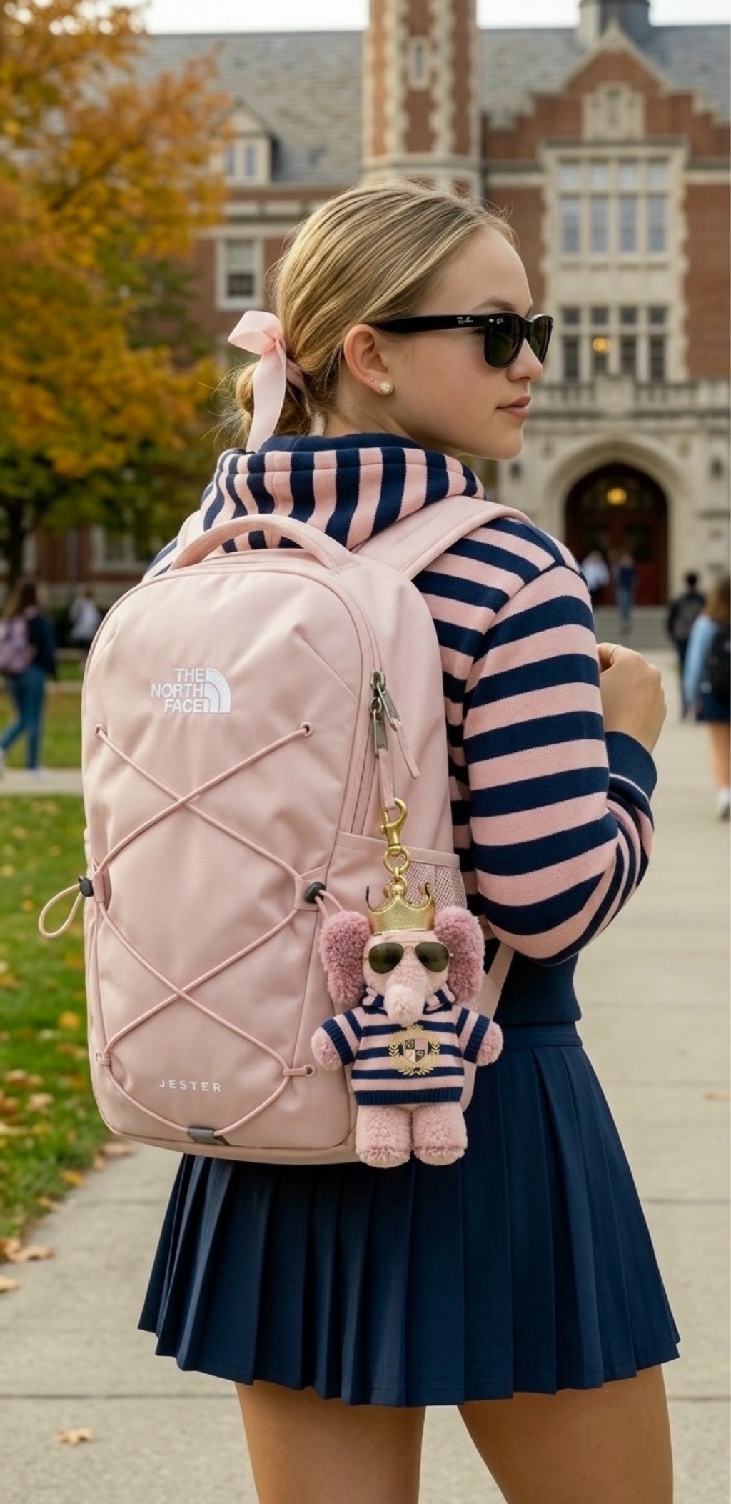 4pcs Matching Set: Cotton Cropped Pullover, Canvas Tote, Gold-Plated Colorful Stone Necklace & Plush Charm Accessories (Doll Not Included