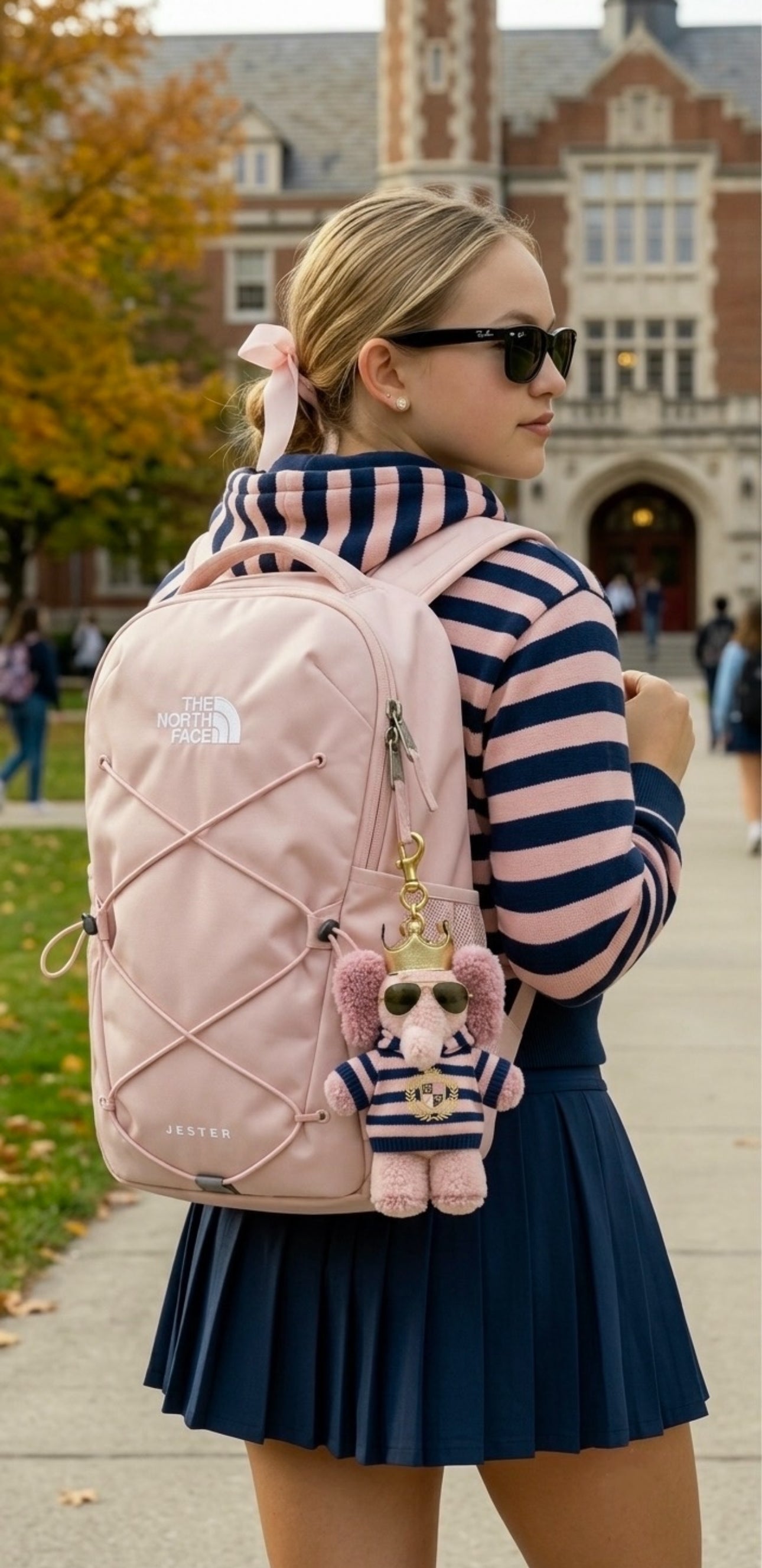4pcs Matching Set: Cotton Cropped Pullover, Canvas Tote, Gold-Plated Colorful Stone Necklace & Plush Charm Accessories (Doll Not Included