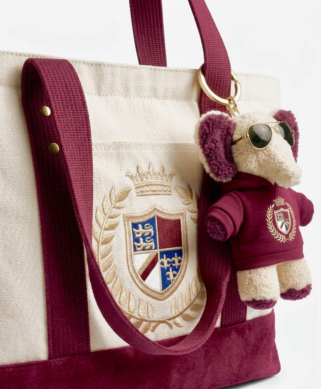Juego a juego de 4 piezas: Sudadera corta de algodón, bolso de lona, collar de piedra colorida chapado en oro y accesorios de felpa (muñeca no incluida)