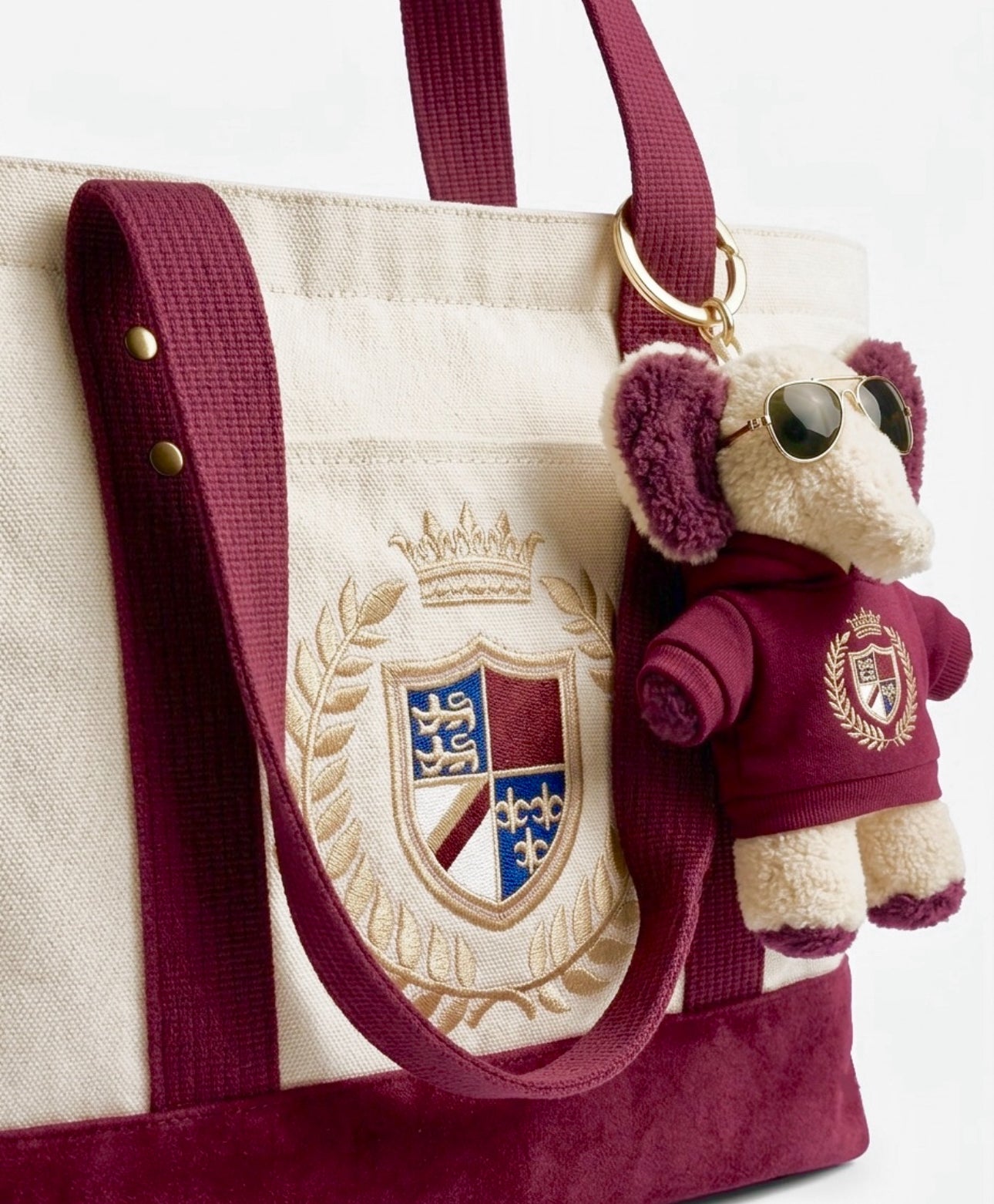 Juego a juego de 4 piezas: Sudadera corta de algodón, bolso de lona, collar de piedra colorida chapado en oro y accesorios de felpa (muñeca no incluida)