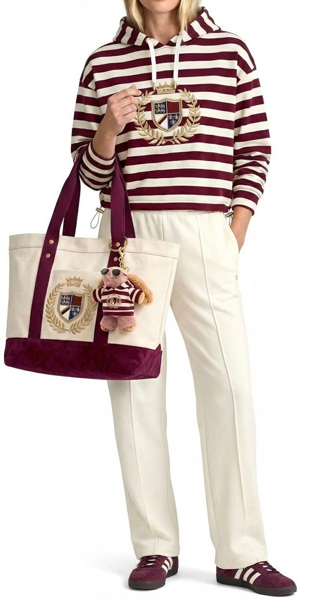 Matching Set: Cotton Cropped Pullover + Matching Canvas Tote + Necklace + Mini Hoodie & Sunglasses for Plush Bag Charm (Doll Not Included)