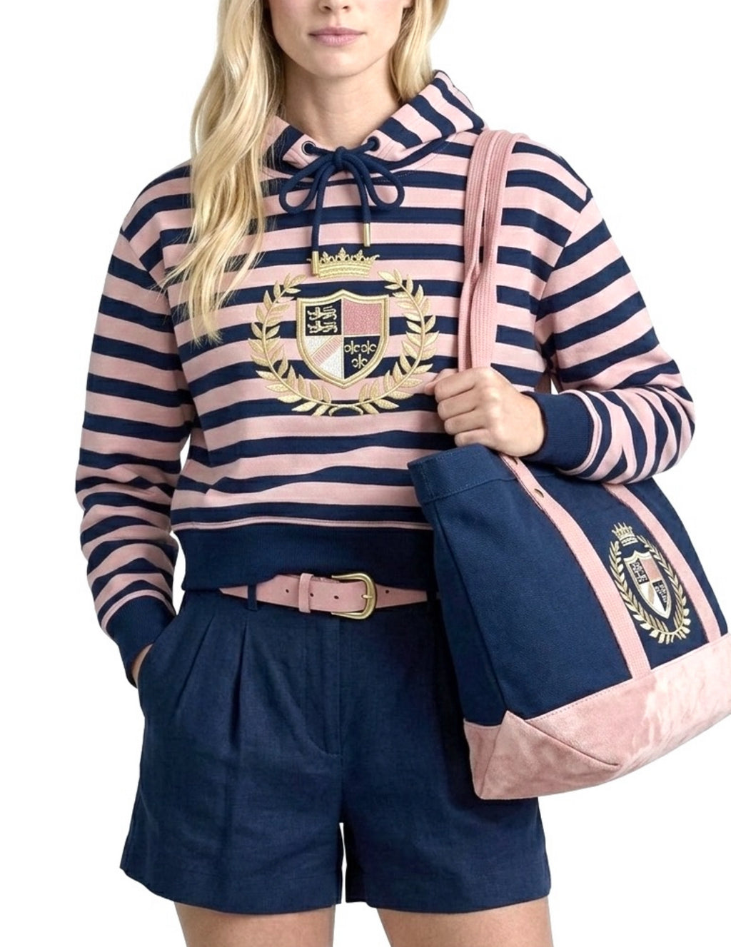 Matching Set: Cotton Cropped Pullover + Matching Canvas Tote + Necklace + Mini Hoodie & Sunglasses for Plush Bag Charm (Doll Not Included)
