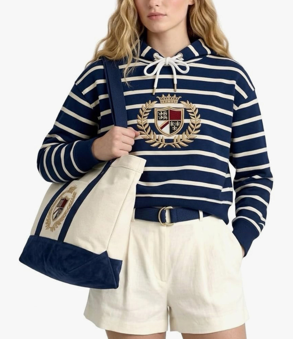 Matching Set: Cotton Cropped Pullover + Matching Canvas Tote + Necklace + Mini Hoodie & Sunglasses for Plush Bag Charm (Doll Not Included)