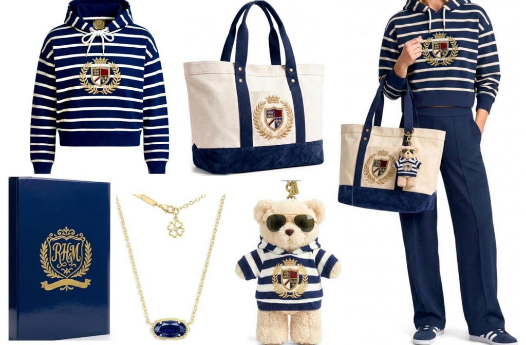 Matching Set: Cotton Cropped Pullover + Matching Canvas Tote + Necklace + Mini Hoodie & Sunglasses for Plush Bag Charm (Doll Not Included)