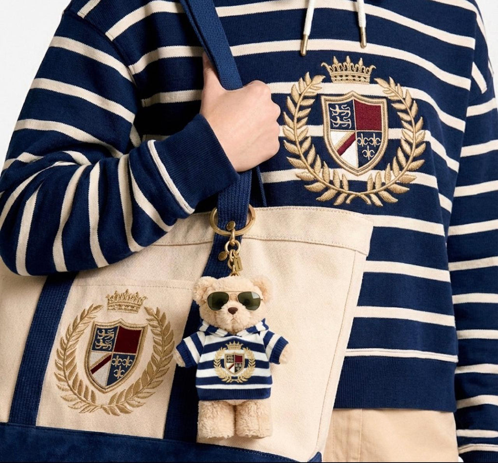 Matching Set: Cotton Cropped Pullover + Matching Canvas Tote + Necklace + Mini Hoodie & Sunglasses for Plush Bag Charm (Doll Not Included)