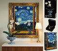 Orchid Botanical Flowers Building Set + Matching Starry Night Puzzle + 18K Gold Plated Necklace - 3 in 1 Gift Set