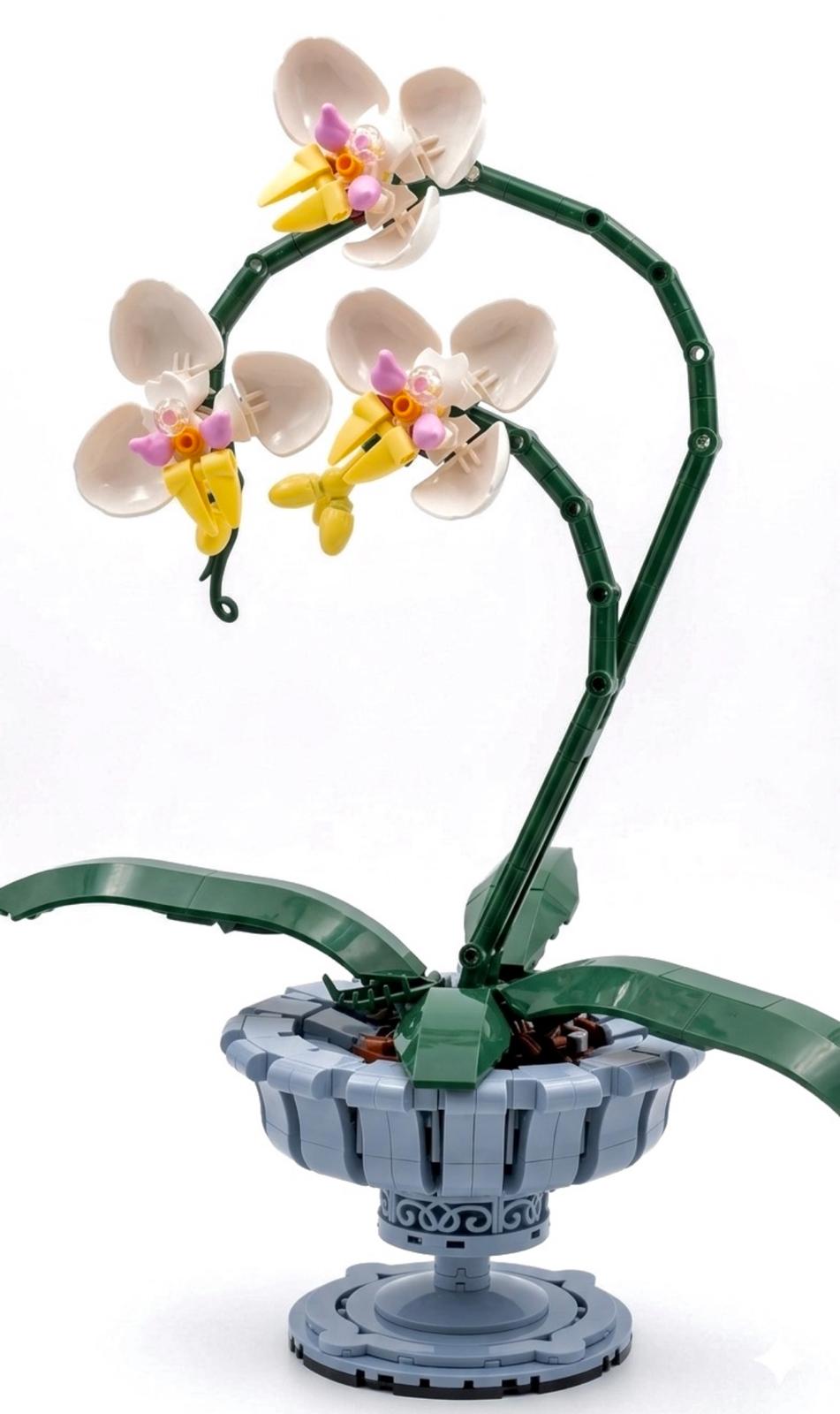 Orchid Botanical Flowers Building Set + Matching Starry Night Puzzle + 18K Gold Plated Necklace - 3 in 1 Gift Set